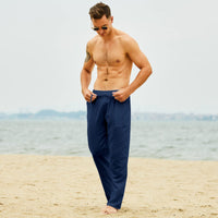 1 x RAW Customer Returns Lanckeli Men s Linen Pants Summer Drawstring Beach Yoga Pants, Loose and Lightweight Casual Long Trousers. - RRP €27.78