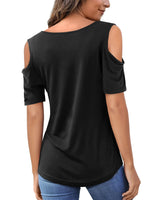 1 x RAW Customer Returns Beluring Women s Low-Neck Blouse Short Sleeve Cotton Tunic Black Shirt L - RRP €21.73