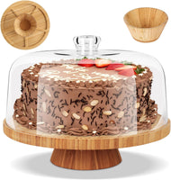 1 x RAW Customer Returns Myiosus cake plate, multifunctional cake stand, wooden cake plate with lid and base - RRP €38.99