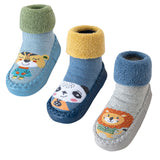 1 x Brand New Maeau Baby Non-Slip Cotton Socks Warm Slippers Baby Girl Winter Socks Long Slippers Plush Autumn Newborn Toddler Boy Tiger Bear Lion Gray Navy Blue 02 0-6 Months - RRP €25.99