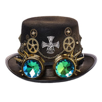 1 x RAW Customer Returns Unisex Victorian Steampunk Top Hat with Goggles and Equipment for Women Men Carnival Halloween Cosplay Headwear Accessories 61cm 24.02 Inches, Black  - RRP €32.99