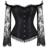 1 x RAW Customer Returns SZIVYSH Women s Overbust Lace Up Back Corset with Shoulder Sleeve Black, L  - RRP €28.99