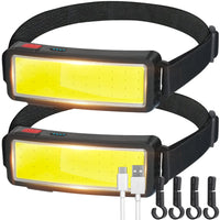 1 x RAW Customer Returns DARKBEAM COB Floodlight Headlamp LED Rechargeable USB, Lightweight Head Light, Super Bright Waterproof Head Lamp, Camping for Adults, Fishing, Work Light for Helmet, Maintenance and Construction, 2 Pack - RRP €24.53