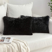 1 x RAW Customer Returns MIULEE Set of 2 Cushion Covers Artificial Fur Sofa Cushion Decorative Decorative Cushion Cuddly Cushion Plush Cushion Cuddly Couch Cushion Super Soft Cushion Fluffy Cushion Cover for Sofa 40 x 60 cm Black - RRP €21.49