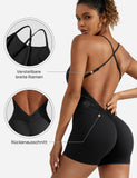 1 x RAW Customer Returns ZAAYO Women s Workout Jumpsuits Shorts Sexy Backless Gym Bodycon Scrunch Butt Yoga Bodycon One Piece Full Body Suit Stretch Elegant Jumpsuits Black Large - RRP €35.99