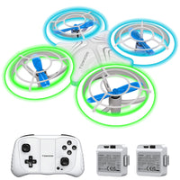 1 x RAW Customer Returns Tomzon A34 LED kids drone with blue and green lights with 5 light modes, RC 2 batteries, 20 minutes battery life, altitude hold, headless mode, gift toy for boys and girls - RRP €32.4