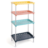 1 x RAW Customer Returns Winter Shore 4-Tier Multicolor Plastic Shelf - Stainless Steel Tubes, 4 Hooks, Non-Slip Feet - Storage Shelf for Bedroom, Kitchen, Bathroom - 84 x 26 x 41 cm - RRP €19.15