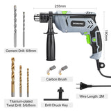 1 x RAW Customer Returns WORKPRO impact drill 850W, drill 3000RPM, 2 in 1 hammer and drill with 360 rotating handle, 13mm drill chuck, including 3 twist drills and 2 concrete drills - RRP €49.04