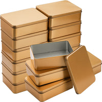 1 x RAW Customer Returns Peohud 16 Pieces Rectangular Tin Cans with Lids, Rustproof Metal Tins, Small Gold Empty Hinged Tins, Metal Storage Tins for Sweets, Treats, 12 x 9 x 4 cm - RRP €24.6