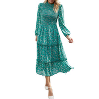 1 x RAW Customer Returns YNIQUE Women s Dresses Casual Long Sleeve Stand Collar Bohemian Floral Print Flowy Maxi Dresses Tiered Cocktail Dress - RRP €43.33