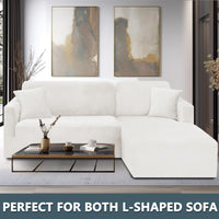 1 x RAW Customer Returns CHELZEN Velvet Peninsula Sofa Cover, 2-Piece Couch Cover Left Right Corner, Chaise Longue Sofa Throws with Two Pillowcases, L Shape Peninsula Sofa Covers 2 Seater 2 Seater, White  - RRP €54.85