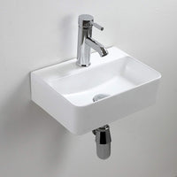 1 x RAW Customer Returns White Ceramic Wash Basin Rectangular Compact Wall Mounted for Small Cloakroom Bathroom 365 x 250 x 105mm Style 1  - RRP €69.9