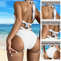 1 x RAW Customer Returns Baynetin Women s Two-Piece Swimsuit Summer Adjustable Halter Triangle Bikini Briefs High Waist Swimwear Women s Swimsuit Deep V with Design White, S  - RRP €27.99