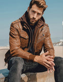 1 x RAW Customer Returns FLAVOR Genuine Leather Jacket Men Removable Hoodie 3XL, Brown  - RRP €175.6