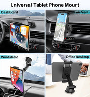 5 x Brand New Aozcu 3 in 1 Car Tablet Holder, Telescopic Arm Stable Windscreen Ventilation Dashboard Tablet Holder, Suction Cup Car Mobile Phone Stand for iPad Pro Air Mini, Galaxy Tabs, iPhone, 4 12.9 Tablets - RRP €199.95