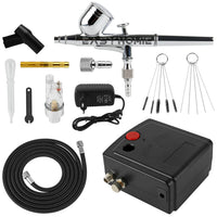 1 x RAW Customer Returns Dual Action Airbrush Set with Paint Gun, Air Compressor and Cleaning Set for Makeup, Manicure, Tattoo, Painting Design, Crafts, Food Decoration, Fashion Design - RRP €63.52