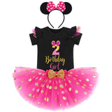 1 x RAW Customer Returns Baby Girls 1 2 3rd Birthday Polka Dot Short Sleeve Onesie Tulle Tutu Skirt Minnie Mouse Headband 3pcs Birthday Party Supplies White Hot Pink 3 Years Old - RRP €24.0