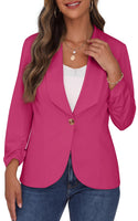 1 x RAW Customer Returns PrinStory Blazer For Women 3 4 Ruched Sleeve Blazer Business Office Blazer Suit Sporty Jack Trench Coat Hot Pink, EU 36-38  - RRP €33.26