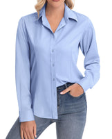 1 x RAW Customer Returns siliteelon Blouse Women Non-Iron Light Blue Long Sleeve Shirt Cotton Casual Tops Shirt Long Sleeve Shirts Plain Tops - RRP €28.22