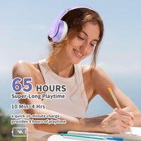 1 x RAW Customer Returns Uliptz Wireless Bluetooth Headphones, 65 Hours Playtime, 6 EQ Sound Modes, HiFi Stereo Over-Ear Headphones with Mic, Foldable Bluetooth 5.3 Headphones for Travel Office Cell Phone TV PC Purple  - RRP €29.99