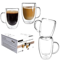 1 x RAW Customer Returns Double-walled designer glass cups with handle for tea and coffee, insulated glasses, heat-resistant thermal mug for cappuccino, latte, tea drinks set of 4 pieces 450 ml  - RRP €38.92