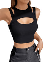 1 x RAW Customer Returns GORGLITTER Crop Tank Top Women Y2k Cut Out Top Crop Tops With Neckline Sexy Top Sleeveless Tank Tops Black XS - RRP €25.2