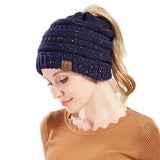 4 x Brand New Yixda Unisex Winter Hat Messy High Bun Ponytail Slouch Beanie Hat Navy  - RRP €60.48