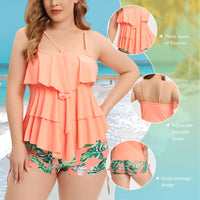 5 x Brand New YNQFZ Swimsuit Women Tummy Control Plus Size Ruffle Swimwear with Swimming Trunks Two Piece Print Bikini High Waist Swimsuit as3, alpha, l, plus, regular, orange  - RRP €138.0