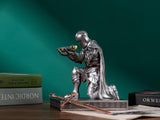 1 x RAW Customer Returns HDMbigmi King s Guard Cape Warrior Knight Pen Holder Statue Ornament Metal Sword Paperweight Paper Opener for Office Home Silver  - RRP €52.88