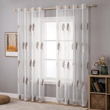 1 x RAW Customer Returns MIULEE Curtains with Coffee and White Leaves Pattern, Embroidery Curtain Transparent, Eyelet Curtains for Living Room, Eyelet Curtain Transparent, Set of 2 Modern Bedroom Curtains, Each H 245 x W 140 cm - RRP €31.25