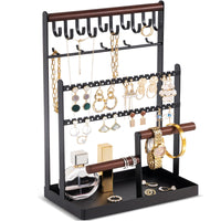 1 x RAW Customer Returns ProCase jewelry stand jewelry holder for earring studs chains jewelry organizer jewelry stand with 15 hooks, 40 holes earring holder jewelry storage for necklaces bracelets rings - black - RRP €19.15