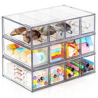 1 x RAW Customer Returns Desk Organizer with 12 Drawers, ToyaJeco Stackable Desktop Storage Box with Removable Drawer, Clear Glasses Organizer for Office Supplies Stationery Markings Sunglasses - RRP €36.29