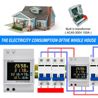 1 x RAW Customer Returns Electricity meter DIN rail 6 in 1 LCD digital energy meter YOYIAG AC40-300V 100A digital energy meter suitable for DIN rail, ammeter voltmeter Din, closed type CT - RRP €24.0