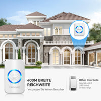 1 x RAW Customer Returns TECKNET wireless doorbell, IP65 wireless doorbell set outdoor waterproof, wireless doorbell 400m range, front door bell kit with 1 plug-in receiver and 1 transmitter, 60 melodies doorbell with LED flash - RRP €19.99