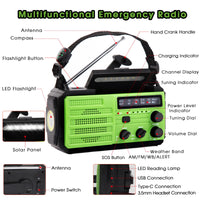 1 x RAW Customer Returns YOOULIT Emergency Radio Solar Crank Portable Radio, 8000mAh Portable Solar Radio with LED Flashlight Reading Light, AM FM NOAA WB Handshake Crank Radio, SOS Alarm, Outdoor Camping Compass Green  - RRP €13.45