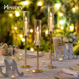 1 x RAW Customer Returns Hewory candle holder gold candle holder stick candle set of 6 tall stick candle holders golden with glass cylinder without base for tapered candles, metal candlestick for table decoration living room wedding dining - RRP €66.54