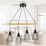 1 x RAW Customer Returns FORCOSO Wooden Pendant Light 4 Bulbs with Black Grid Shade - Modern Hanging Lamp Wood, E27 Vintage Hanging Light Ceiling Light Dining Table Wood for Living Room Bedroom Kitchen - Without Light Bulb - RRP €69.99