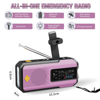 1 x RAW Customer Returns iRonsnow Solar Emergency Radio, Rechargeable 2000mAh Power Bank AM FM WB Crank Radio, Dynamo Hand Crank Portable Radio LED Flashlight for Hiking, Camping Pink  - RRP €21.6