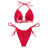 1 x RAW Customer Returns RXRXCOCO Sexy Brazilian Bikini Women Set Triangle String Top Bikini Thong Swimwear Red Size M - RRP €35.28