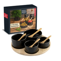 1 x RAW Customer Returns Moritz Moritz 9 pcs. Serving bowl set black including bamboo spoon - ceramic bowl set as tapas bowls, dip bowls, snack bowls and dessert bowls - RRP €20.16