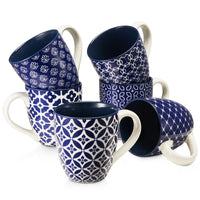 1 x RAW Customer Returns DOWAN coffee cup set, 6 x 560 ml porcelain coffee mugs, large cups in Chinese traditional pattern style for coffee, milk, tea and cocoa, coffee mug blue and white - RRP €43.99