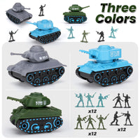 4 x Brand New JuanKidbo Military Tanks Toys, 3 Piece Push and Go Army Vehicle Toys and 36 Piece Army Man Toys, Gifts for 3 4 5 6 Year Old Boys - RRP €91.2