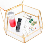 1 x RAW Customer Returns Homtone 11cm Golden Vintage Glass Box, Hexagon Glass Jewelry Box, Transparent Glass Jewelry Storage Organizer for Jewelry, Keepsakes, Bracelets - RRP €26.17