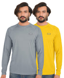 7 x Brand New FULL TIME SPORTS Men s Long Sleeve Polyester T-Shirts, Casual Crew Neck Tops, Pack of 2 Yellow, Light Grey, M  - RRP €193.2