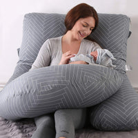 1 x RAW Customer Returns SHANNA Pregnancy pillow for sleeping, breastfeeding and pregnancy pillow, large U-shaped and maternity support with replaceable and washable cotton cover Striped Grey  - RRP €44.7