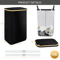 1 x RAW Customer Returns Greentainer laundry basket with lid 105L laundry collector with laundry bag made of Oxford and bamboo, large laundry box with handle black - extendable removable laundry baskets laundry chest laundry bin - RRP €32.99