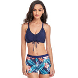 1 x RAW Customer Returns Jarseila Women s Swimsuit High Waisted Swim Shorts Halter Bikini Two Pieces Elegant Beachwear Women s Swimwear Beach Swimsuit, Blue, XL - RRP €34.99