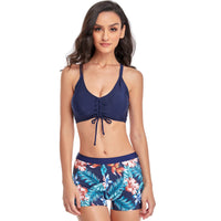 1 x RAW Customer Returns Jarseila Two Piece Swimsuit Women Bikini Set Floral Pattern Bikini Bottoms Push Up Bikini Top Swimsuit Top Summer Swim Shorts, Blue, M - RRP €34.99