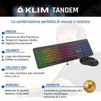 1 x RAW Customer Returns KLIM Tandem Wireless Gaming Keyboard and Mouse Kit NEW 2024 IT Layout Slim, Durable, Economical Wireless Backlit Keyboard Precise Mouse for PC Mac XBox1 PS4 PS5 Long Lasting - RRP €44.23