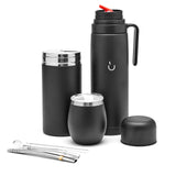 1 x RAW Customer Returns balibetov Complete Yerba Mate Set Modern Mate Gourd, Thermos, Yerba Container, Two Bombillas and Cleaning Brush Included All Premium Quality 304 18 8 Stainless Steel Black  - RRP €52.99